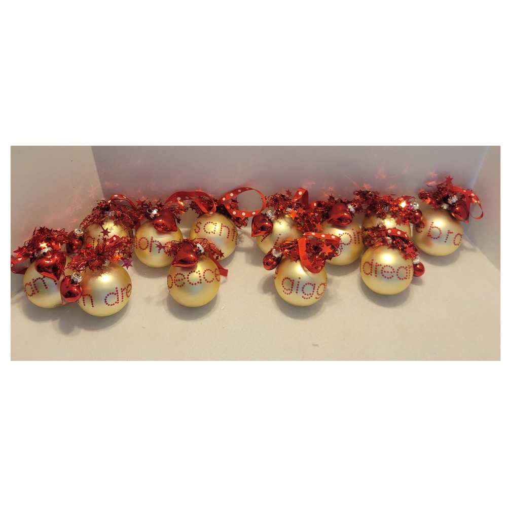 VTG Quacker Factory Sparkle Shine Christmas Ornaments Baker's Dozen Gold Red Set
